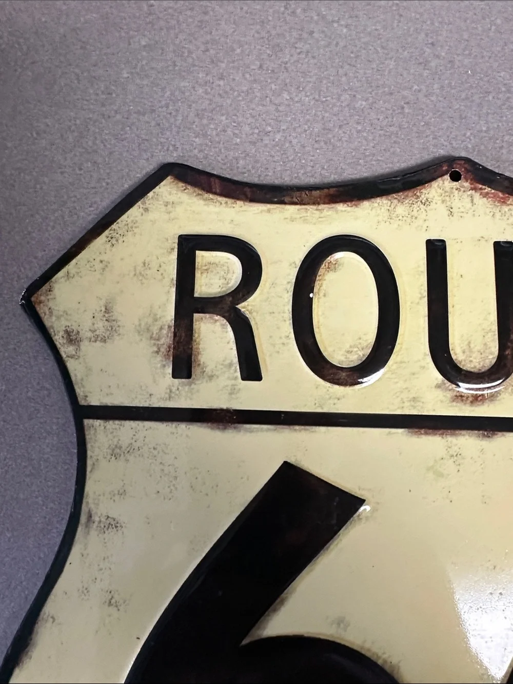 Open Road Brands Route 66 Metal Shield Wall Sign in Yellow and Black
